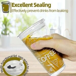 Sydanpes Glass Iced Coffee Tumblers 15oz Set of 2 Lids & Glass Straws NIB